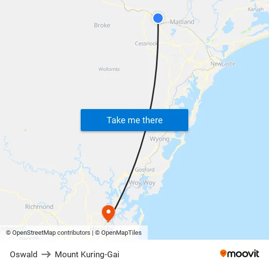 Oswald to Mount Kuring-Gai map