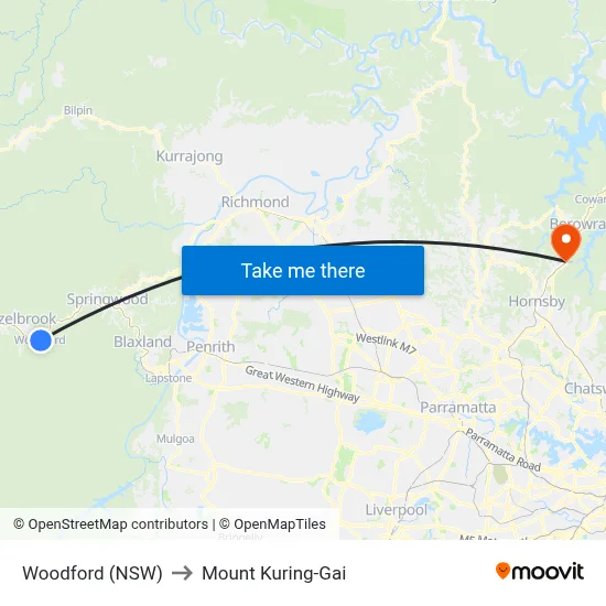 Woodford (NSW) to Mount Kuring-Gai map