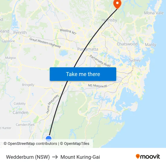 Wedderburn (NSW) to Mount Kuring-Gai map