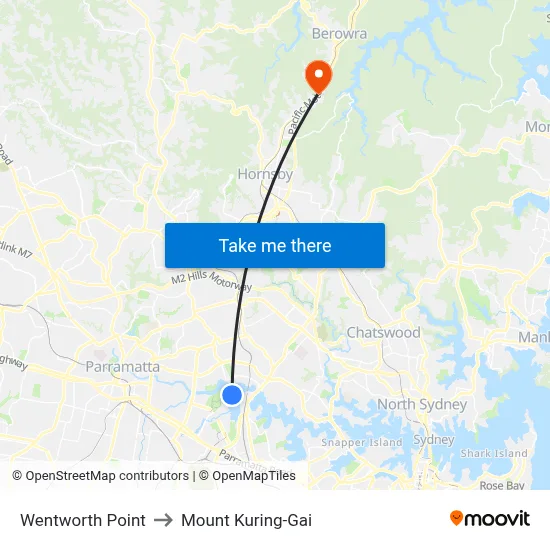 Wentworth Point to Mount Kuring-Gai map