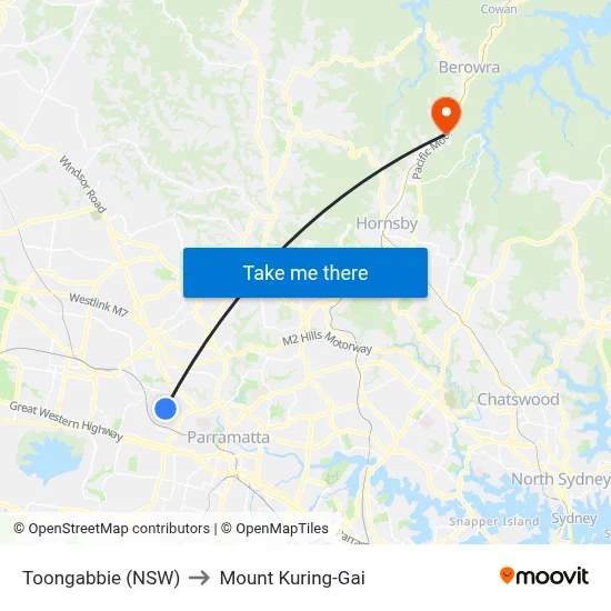 Toongabbie (NSW) to Mount Kuring-Gai map