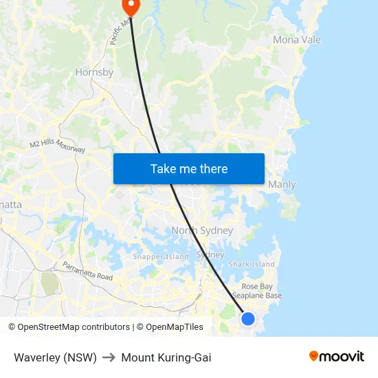 Waverley (NSW) to Mount Kuring-Gai map