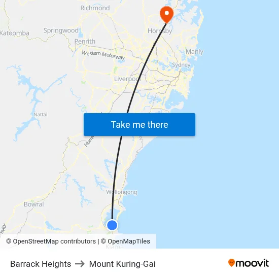Barrack Heights to Mount Kuring-Gai map