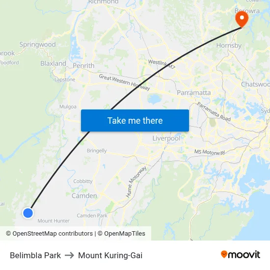 Belimbla Park to Mount Kuring-Gai map