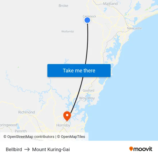 Bellbird to Mount Kuring-Gai map