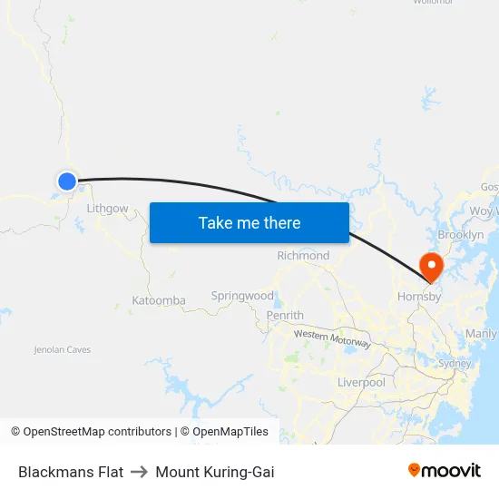 Blackmans Flat to Mount Kuring-Gai map