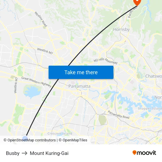 Busby to Mount Kuring-Gai map
