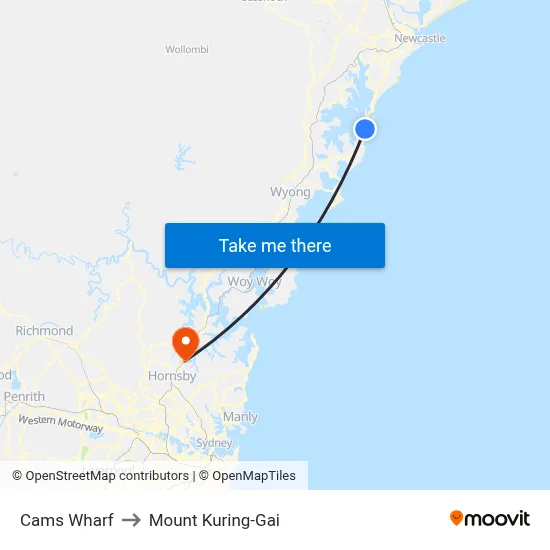 Cams Wharf to Mount Kuring-Gai map