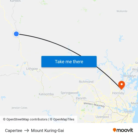 Capertee to Mount Kuring-Gai map