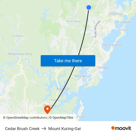 Cedar Brush Creek to Mount Kuring-Gai map