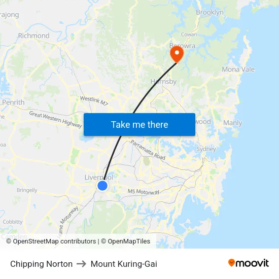 Chipping Norton to Mount Kuring-Gai map