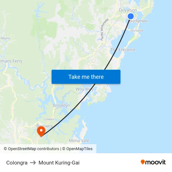 Colongra to Mount Kuring-Gai map