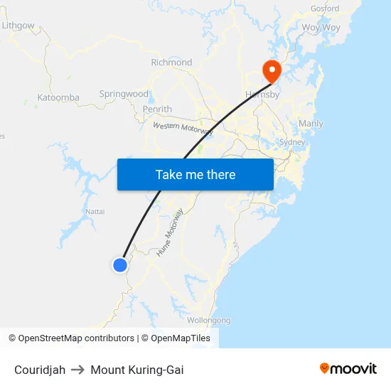Couridjah to Mount Kuring-Gai map