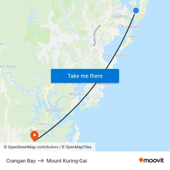 Crangan Bay to Mount Kuring-Gai map