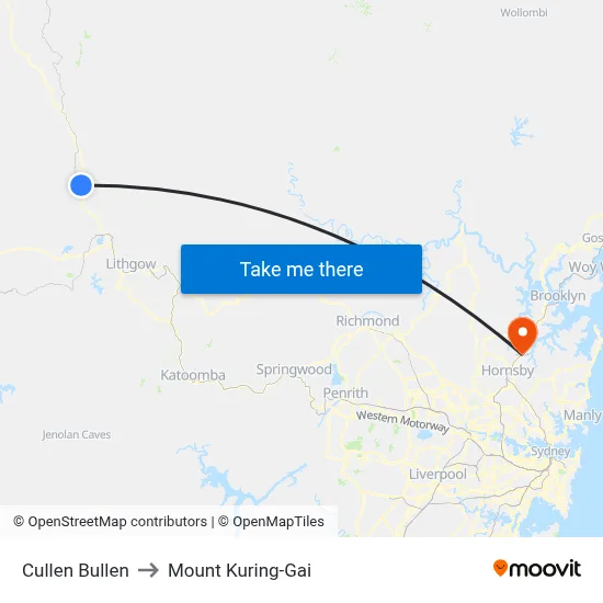 Cullen Bullen to Mount Kuring-Gai map