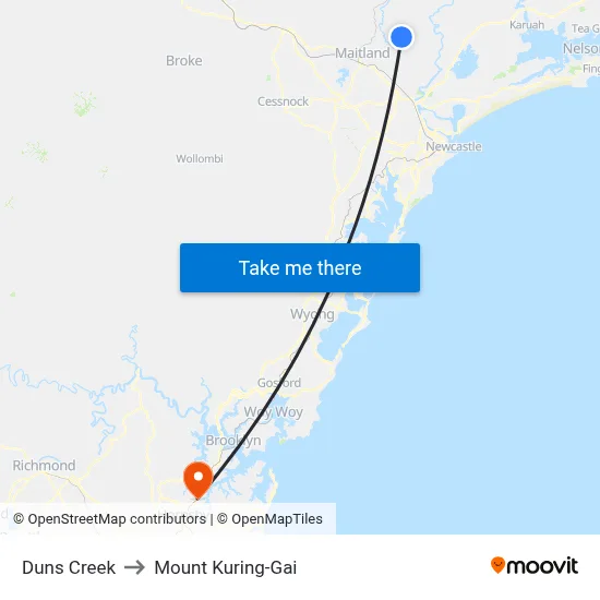 Duns Creek to Mount Kuring-Gai map