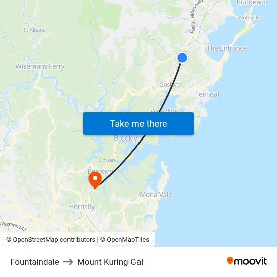 Fountaindale to Mount Kuring-Gai map