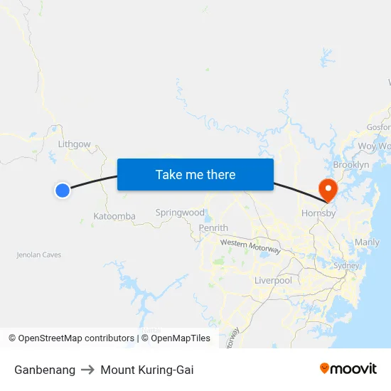 Ganbenang to Mount Kuring-Gai map