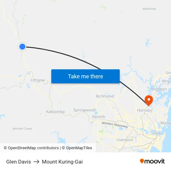 Glen Davis to Mount Kuring-Gai map