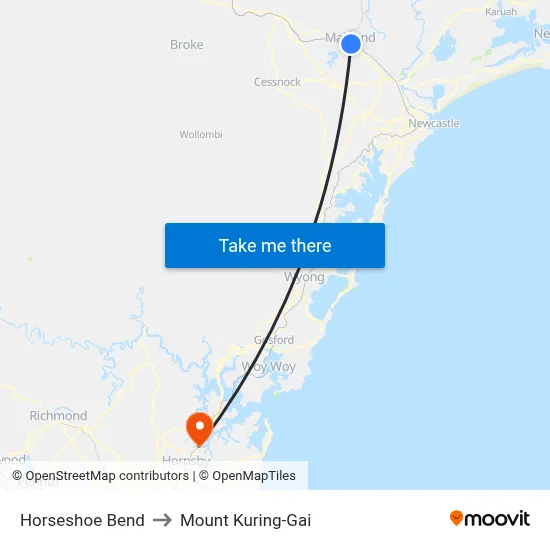 Horseshoe Bend to Mount Kuring-Gai map