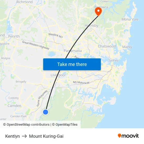 Kentlyn to Mount Kuring-Gai map
