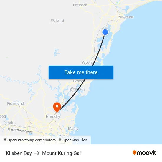 Kilaben Bay to Mount Kuring-Gai map
