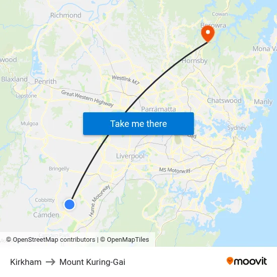 Kirkham to Mount Kuring-Gai map