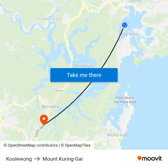 Koolewong to Mount Kuring-Gai map