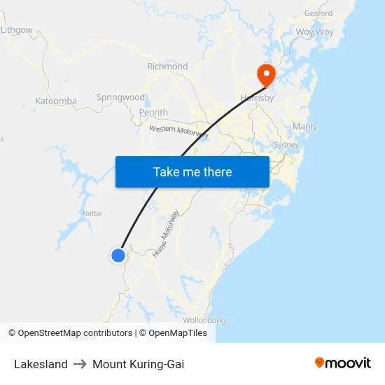 Lakesland to Mount Kuring-Gai map