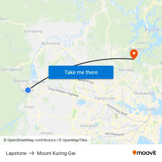 Lapstone to Mount Kuring-Gai map