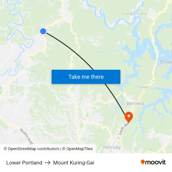 Lower Portland to Mount Kuring-Gai map