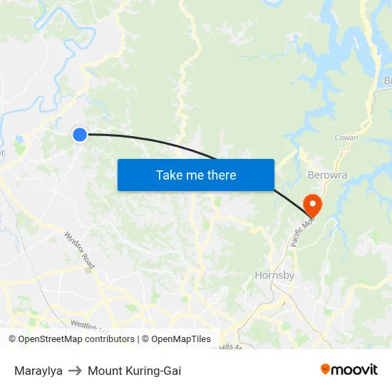 Maraylya to Mount Kuring-Gai map