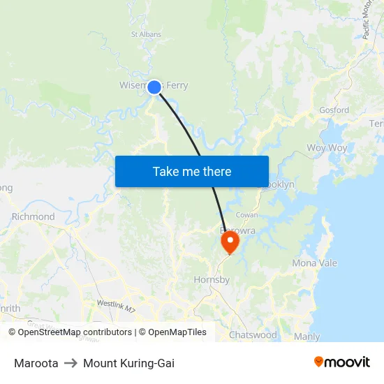 Maroota to Mount Kuring-Gai map