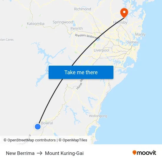 New Berrima to Mount Kuring-Gai map