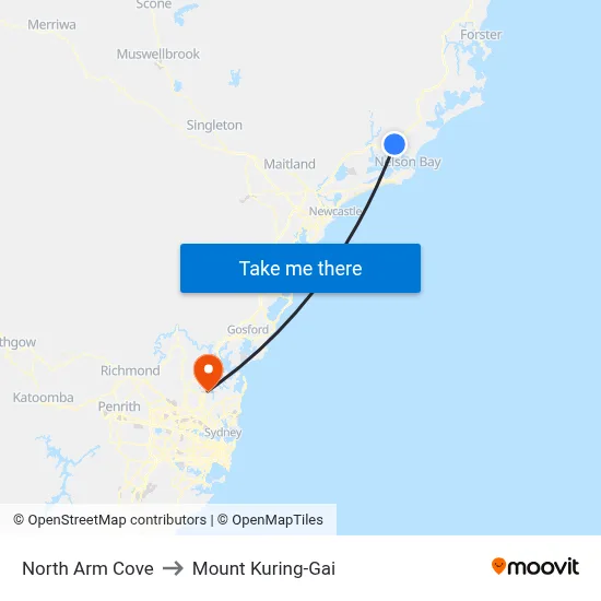 North Arm Cove to Mount Kuring-Gai map