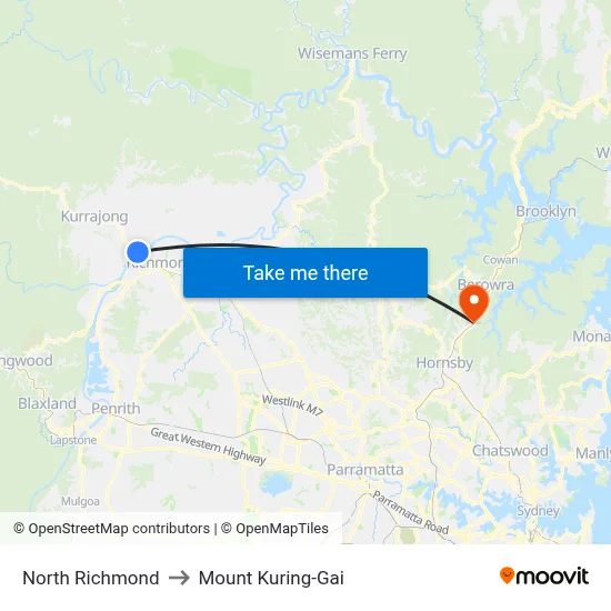 North Richmond to Mount Kuring-Gai map