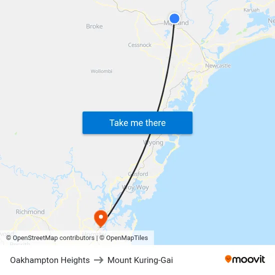 Oakhampton Heights to Mount Kuring-Gai map