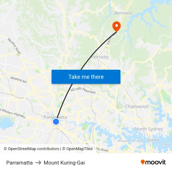 Parramatta to Mount Kuring-Gai map