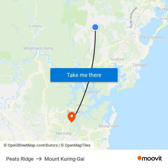 Peats Ridge to Mount Kuring-Gai map