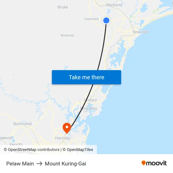 Pelaw Main to Mount Kuring-Gai map