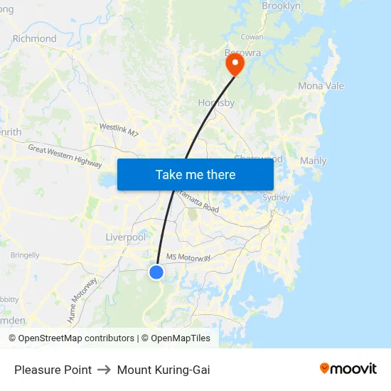 Pleasure Point to Mount Kuring-Gai map