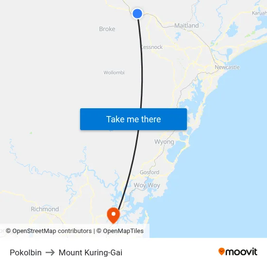 Pokolbin to Mount Kuring-Gai map