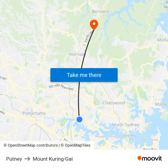 Putney to Mount Kuring-Gai map