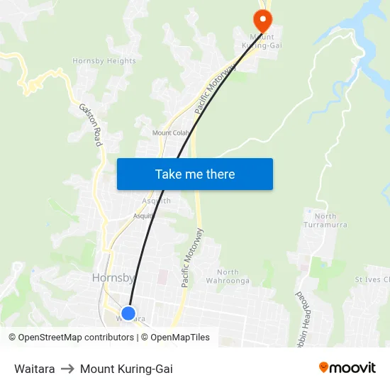 Waitara to Mount Kuring-Gai map