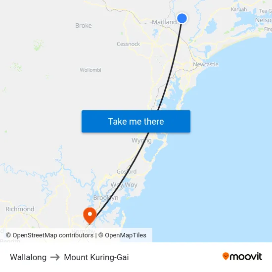 Wallalong to Mount Kuring-Gai map