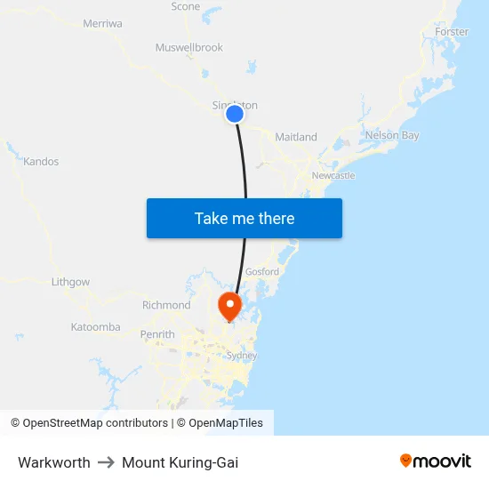 Warkworth to Mount Kuring-Gai map