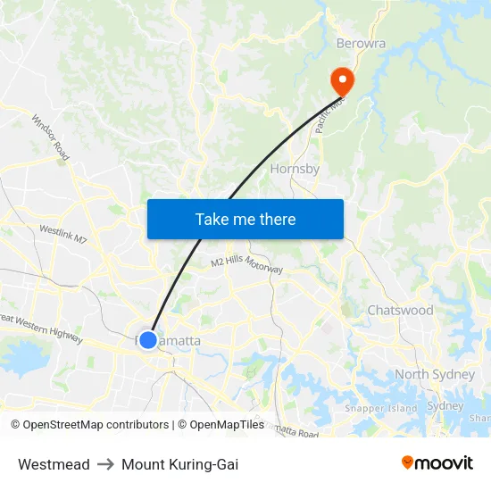 Westmead to Mount Kuring-Gai map