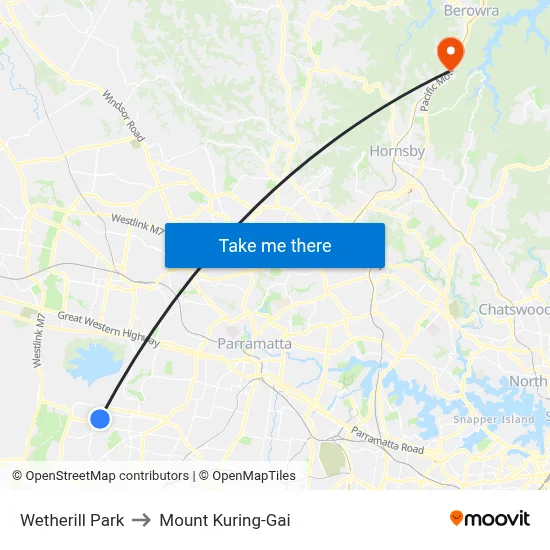 Wetherill Park to Mount Kuring-Gai map