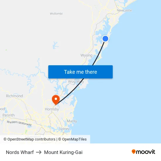 Nords Wharf to Mount Kuring-Gai map