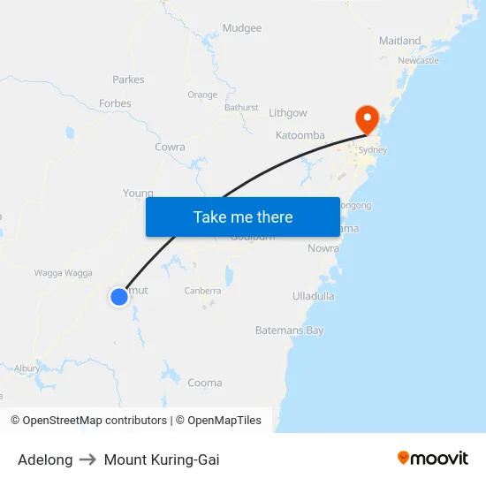 Adelong to Mount Kuring-Gai map